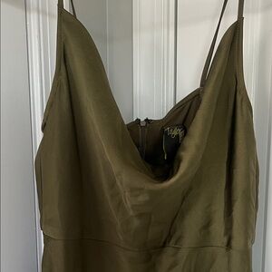 Olive Green Wedding Guest Satin Dress